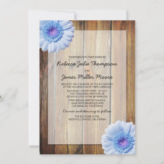 Blue Daisy - Barn Wood - Wedding Invitations Kaart