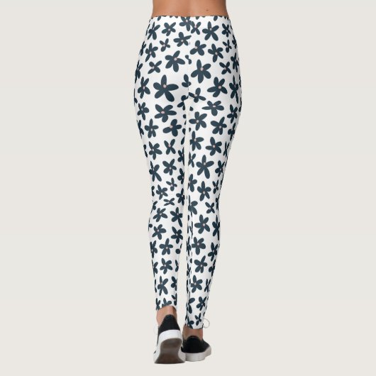 Blue Daisy Bloemen Schattigee Workout Hardlopen Leggings (Achterkant)