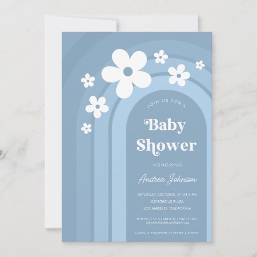 Blue Daisy Boho Rainbow Ombre 70s Baby shower Kaart (Voorkant)