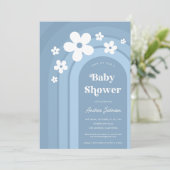 Blue Daisy Boho Rainbow Ombre 70s Baby shower Kaart (Staand voorkant)