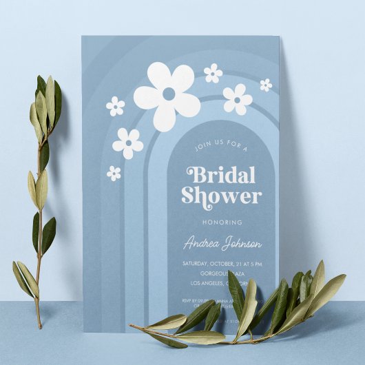 Blue Daisy Boho Rainbow Ombre 70s Vrijgezellenfees Kaart