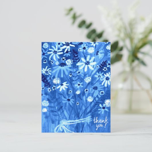 Blue Daisy Bouquet bedankt Briefkaart (Staand voorkant)
