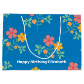 Blue Daisy  Bouquet Pattern Gepersonaliseerd Groot Cadeauzakje (Achterkant)