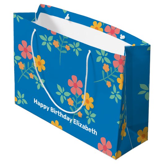 Blue Daisy  Bouquet Pattern Gepersonaliseerd Groot Cadeauzakje (Achterkant Gekanteld)
