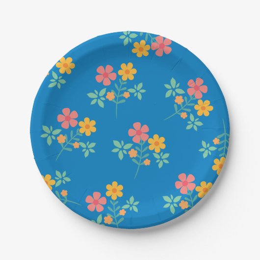 Blue Daisy Bouquet Pattern Papieren Bordje (Voorkant)