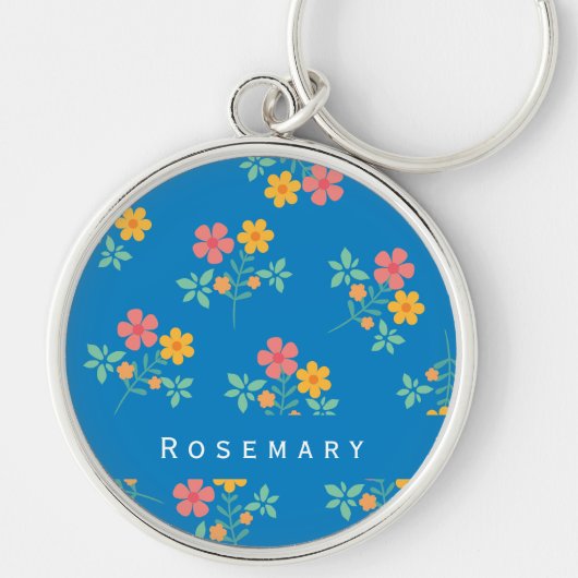Blue Daisy  Bouquet Pattern Sleutelhanger (Voorkant)