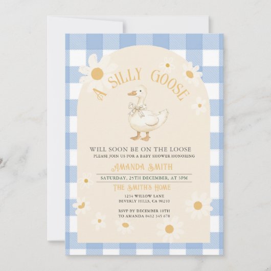 Blue Daisy Boy Goose Baby shower Kaart (Voorkant)