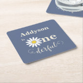 Blue Daisy eerste verjaardag Kartonnen Onderzetters (Schuin)