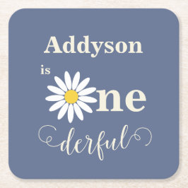 Blue Daisy eerste verjaardag Kartonnen Onderzetters