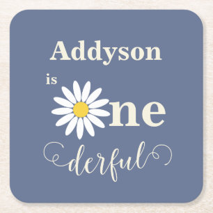 Blue Daisy eerste verjaardag Kartonnen Onderzetters