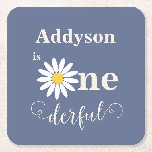 Blue Daisy eerste verjaardag Kartonnen Onderzetters (Voorkant)