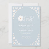 Blue Daisy Floral Boho Baby shower Invitation Kaart (Voorkant)