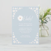 Blue Daisy Floral Boho Baby shower Invitation Kaart (Staand voorkant)