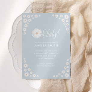 Blue Daisy Floral Boho Baby shower Invitation Kaart