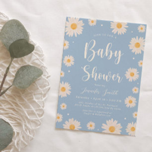 Blue Daisy Floral Meisje Baby shower Uitnodiging
