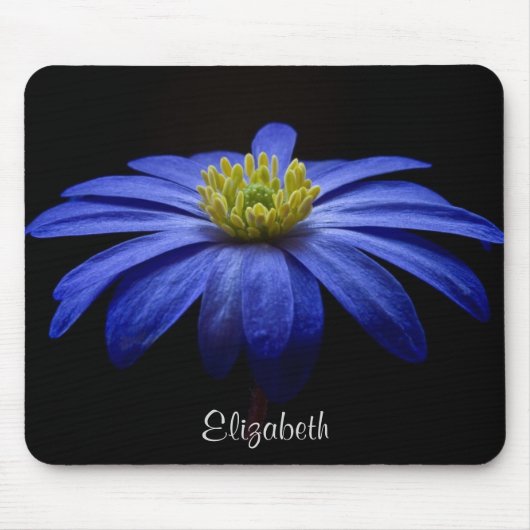 Blue Daisy Flower on Black Personalized Muismat (Voorkant)