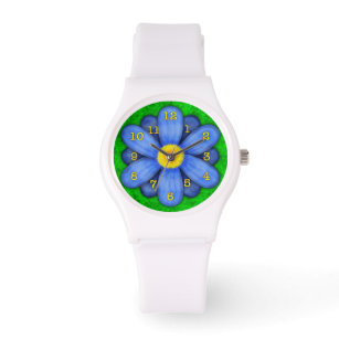 Blue Daisy Flower on Green Beauful Horloge