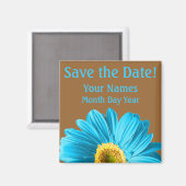 Blue Daisy Flower Save the Date Custom Magneet (Voorkant / Achterkant)