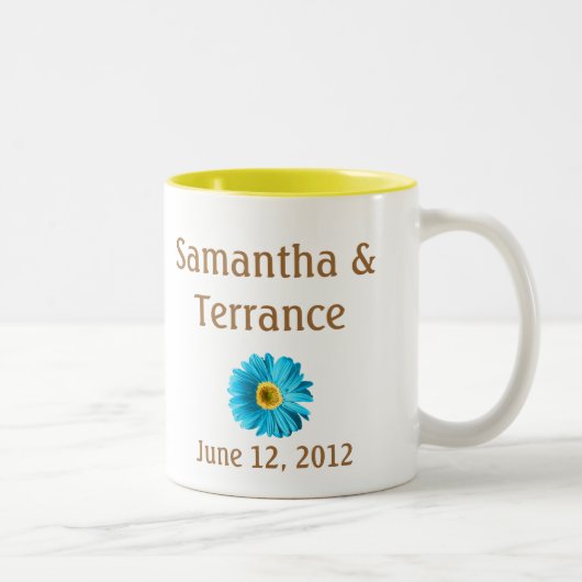 Blue Daisy Flower Tweekleurige Koffiemok (Rechts)