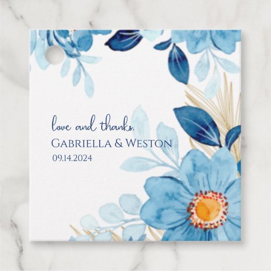 Blue Daisy Flowers Cadeau Label (Voorkant)