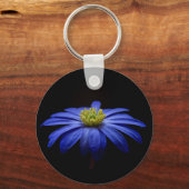 Blue Daisy Gerbera Flower op een zwarte achtergron Sleutelhanger (Voorkant)