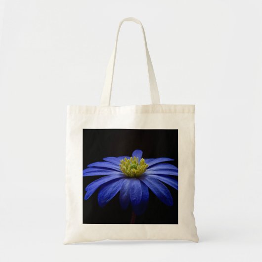 Blue Daisy Gerbera Flower op een zwarte achtergron Tote Bag (Voorkant)