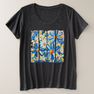 Blue Daisy Grote Maat T-shirt