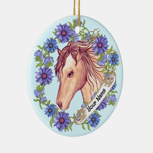 Blue Daisy Horse Keramisch Ornament (Rechts)