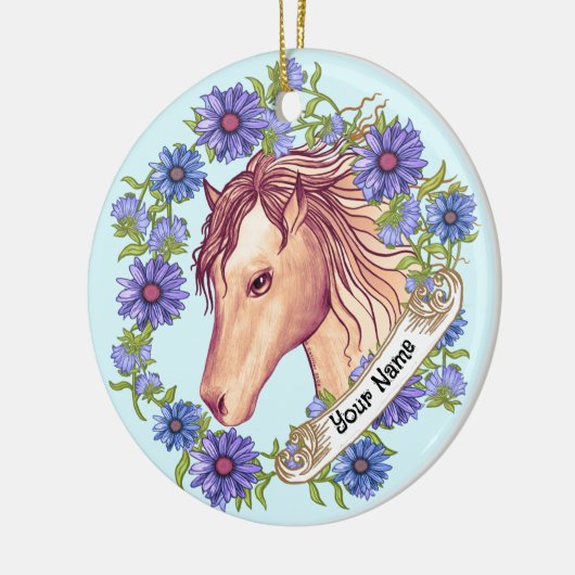 Blue Daisy Horse Keramisch Ornament (Links)