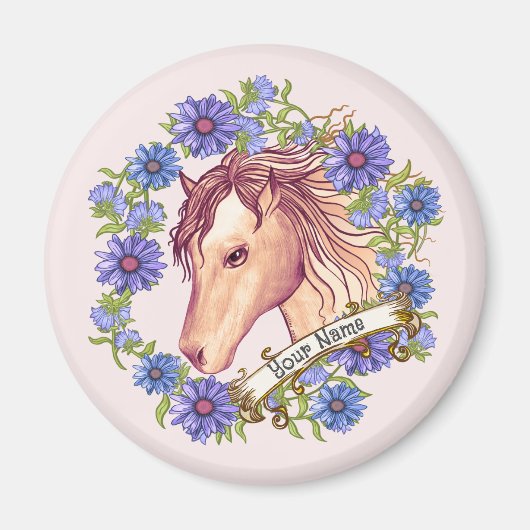 Blue Daisy Horse Magneet (Voorkant)