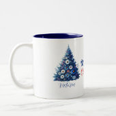 Blue Daisy Kerstboom Vrolijke Kerstnaam Tweekleurige Koffiemok (Links)