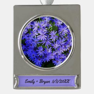 Blue Daisy-like Flowers Natuur Fotografie Verzilverd Banner Ornament