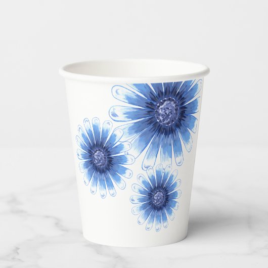 Blue Daisy Paper Cup Papieren Bekers (Achterkant)