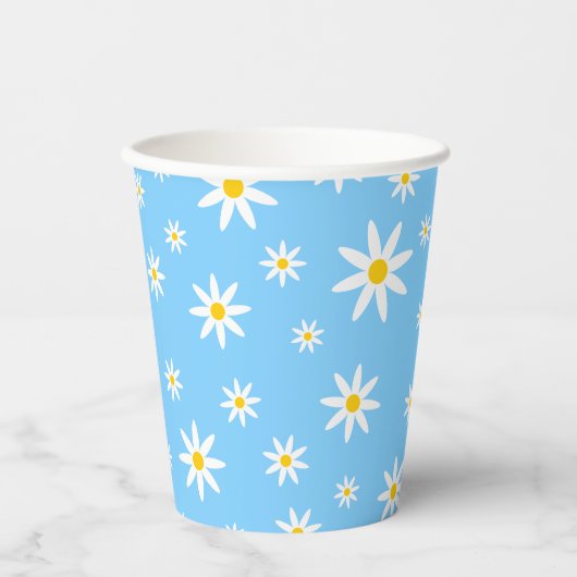 Blue Daisy Paper Cups Papieren Bekers (Voorkant)