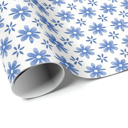 Blue Daisy Parade Cadeaupapier (Rol Hoek)