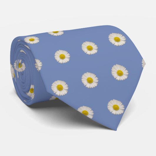 Blue Daisy Pattern Stropdas (Opgerold)