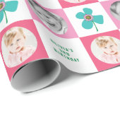 Blue Daisy Pop Flower Chic Birthday Photo Gift Cadeaupapier (Rol Hoek)