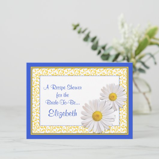 Blue Daisy Recipe Theme Bridal Shower Uitnodiging (Staand voorkant)