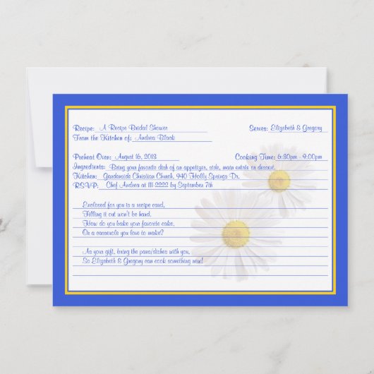 Blue Daisy Recipe Theme Bridal Shower Uitnodiging (Achterkant)