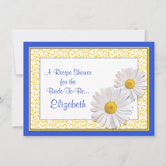Blue Daisy Recipe Theme Bridal Shower Uitnodiging (Voorkant)