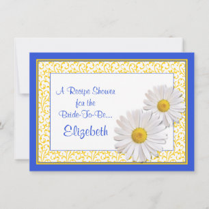 Blue Daisy Recipe Theme Bridal Shower Uitnodiging