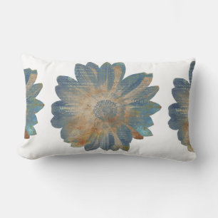 Blue Daisy/Solid Tan Reversible Lumbar Pillow Kussen