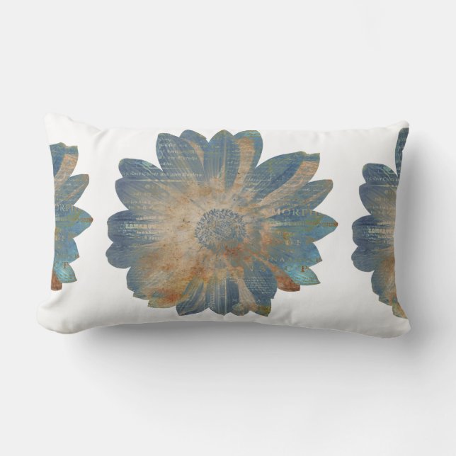 Blue Daisy/Solid Tan Reversible Lumbar Pillow Kussen (Voorkant)