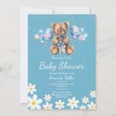Blue Daisy Teddy Bear-Baby shower Kaart (Voorkant)