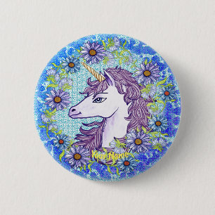 Blue Daisy Unicorn pin Ronde Button 5,7 Cm