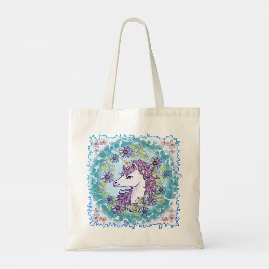 Blue Daisy Unicorn Tote Bag (Achterkant)