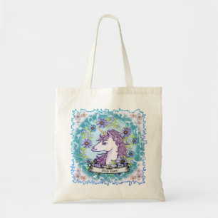 Blue Daisy Unicorn Tote Bag
