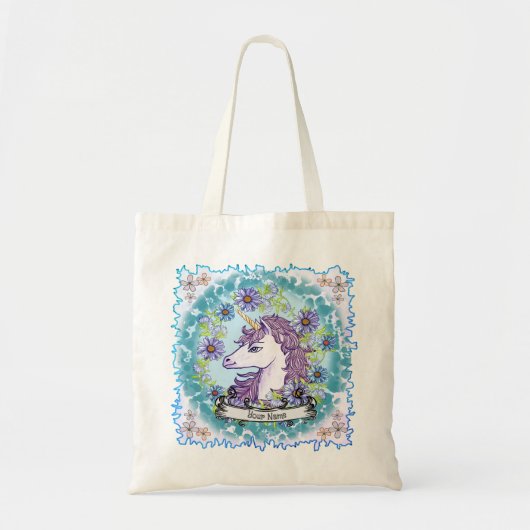 Blue Daisy Unicorn Tote Bag (Voorkant)
