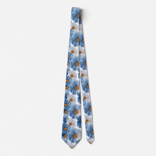 Blue Daisy Watercolor Floral Pattern Stropdas (Voorkant)
