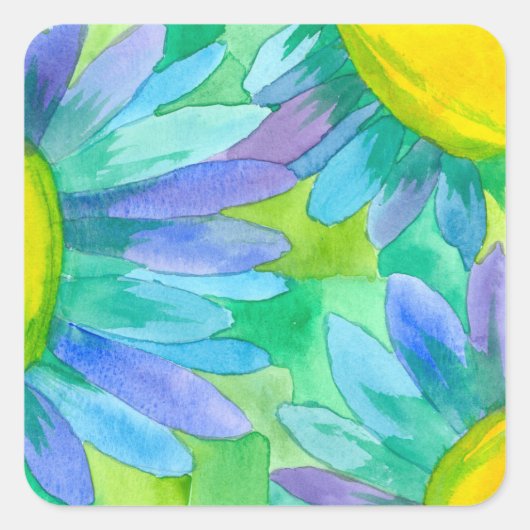 Blue Daisy Waterverf Flowers Vierkante Sticker (Voorkant)
